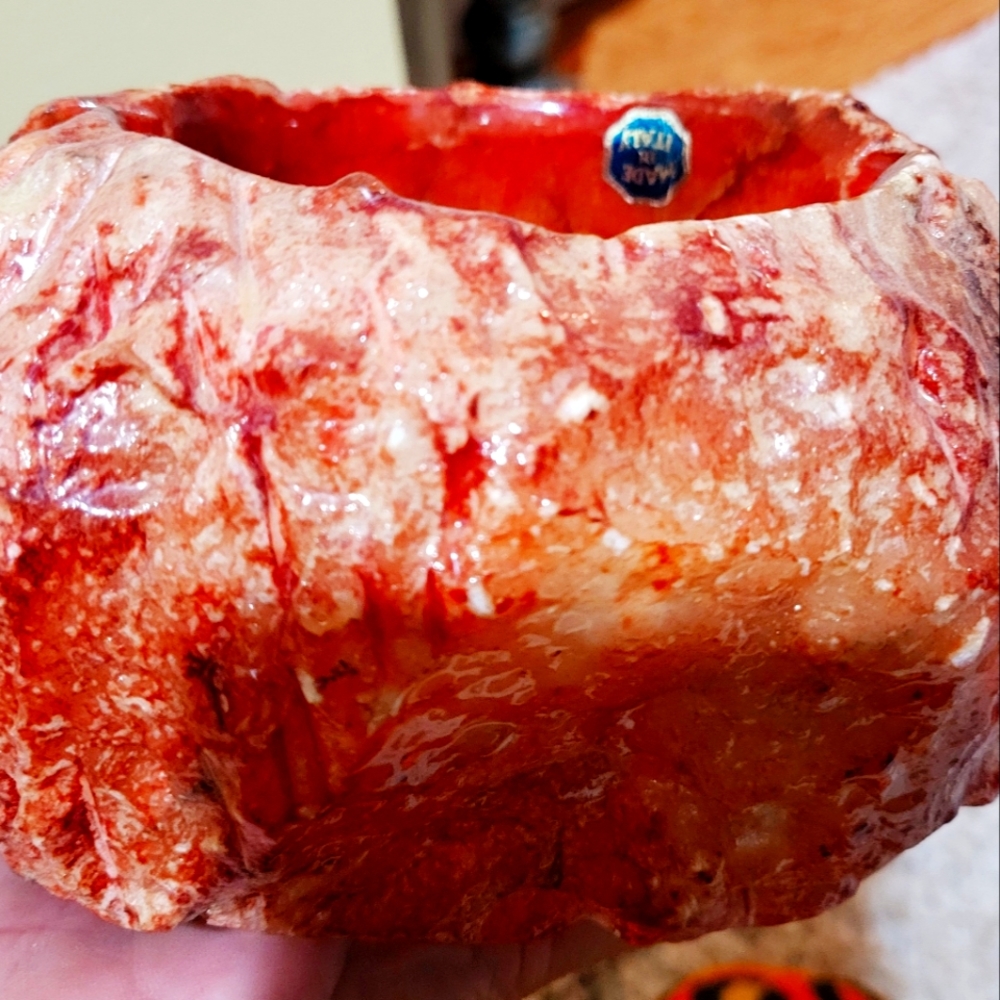 GORGEOUS ORANGE ALABASTER STONE ASHTRAY STAMPED ITALY!
